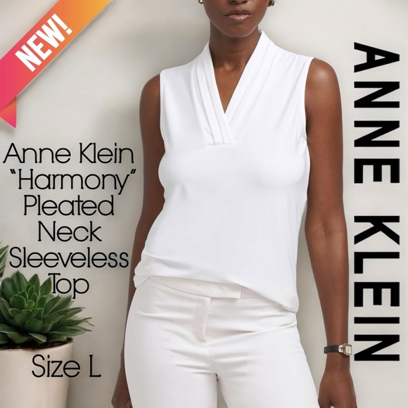 Anne Klein Harmony Pleat Neck Shell Top - Picture 1 of 16